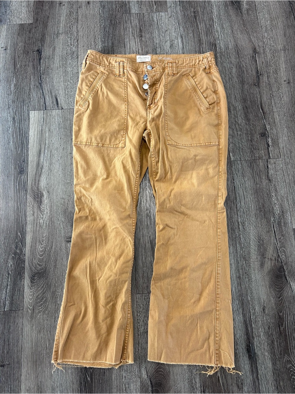 Pilcro Mustard Tan Bootcut Cotton Utility Pants